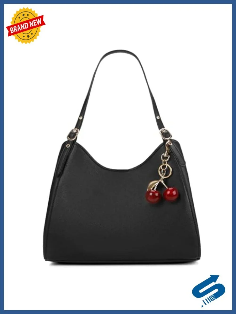 Faux Leather Slouchy Hobo Shoulder Bag Tote Large Capacity Cherry Charm